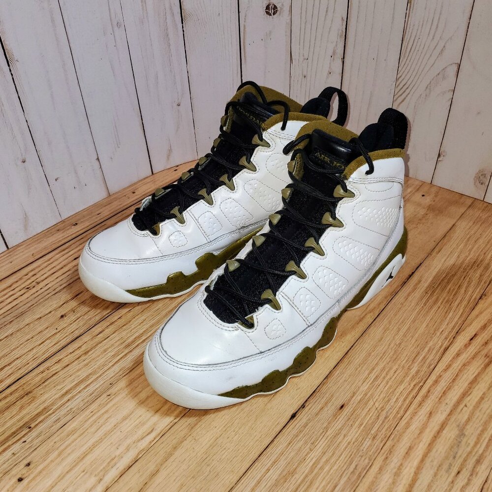 302359 109 Air Jordan 9 Retro BG White/Black-Militia Green 6Y